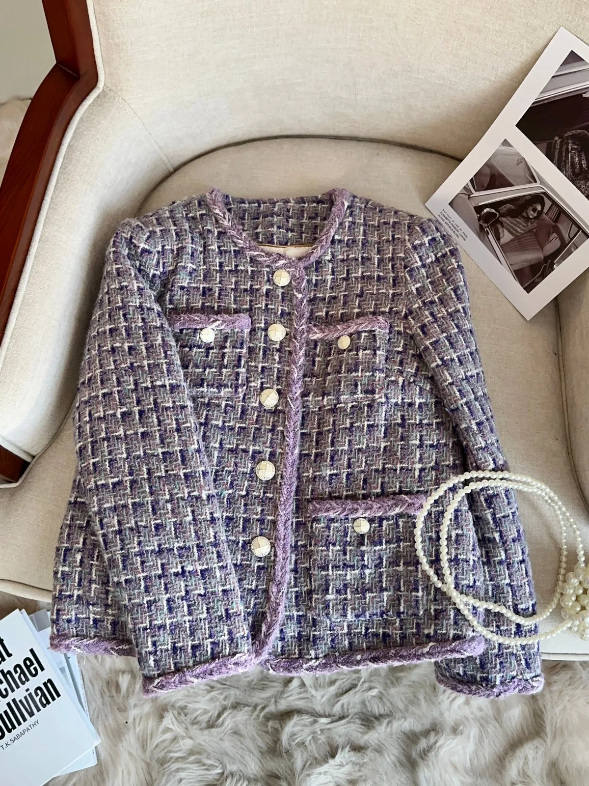 Abrigo de Lana Cálido para Mujer, Color Lila, Estilo Informal, para el Invierno 2024, Nuevo, Elegante, para Ir al Trabajo, Corte Regular