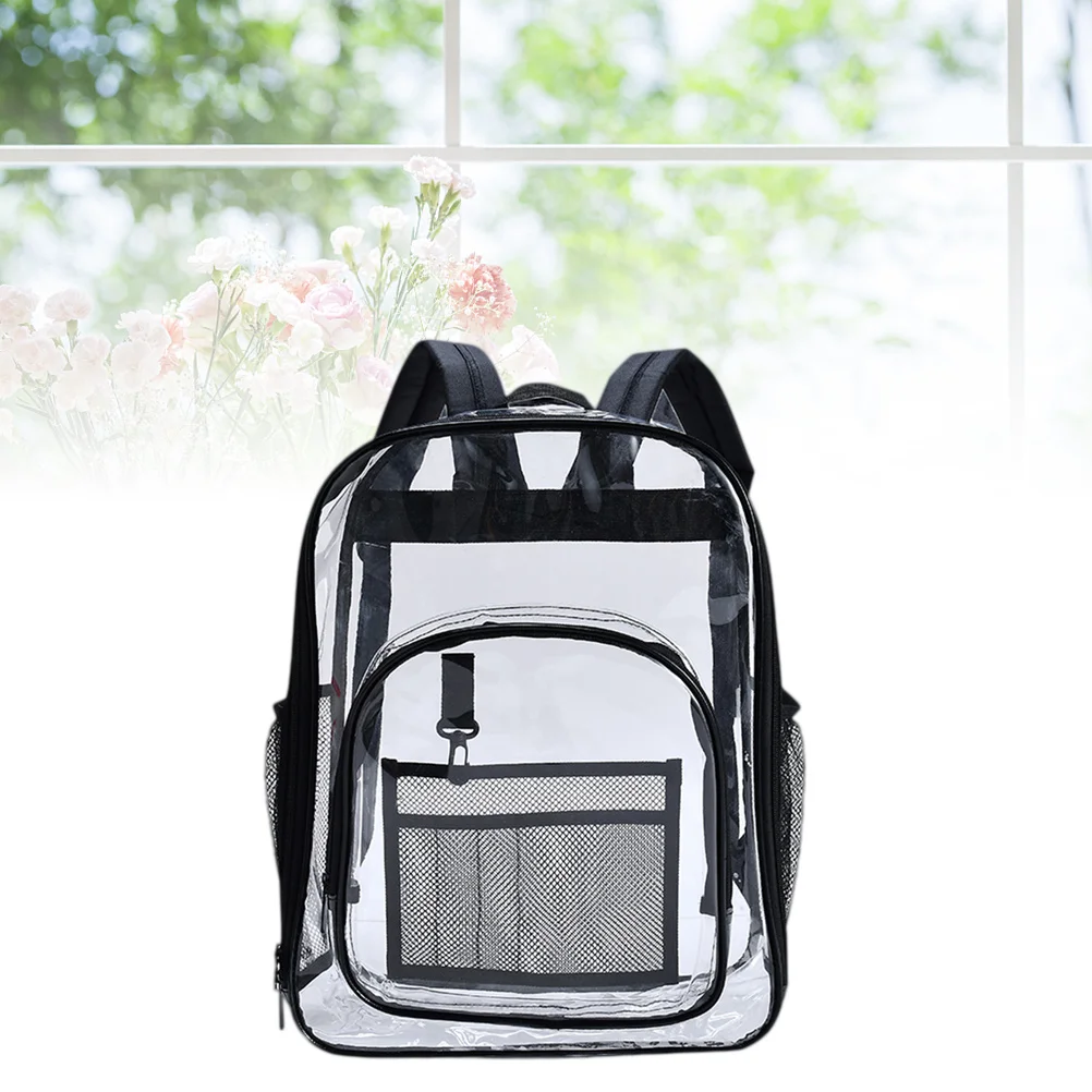 PVC Transparent Backpack Black Simple See Through School Bookbag Travel Makeup Organizer Durable Eco-Friendly Large Capacity