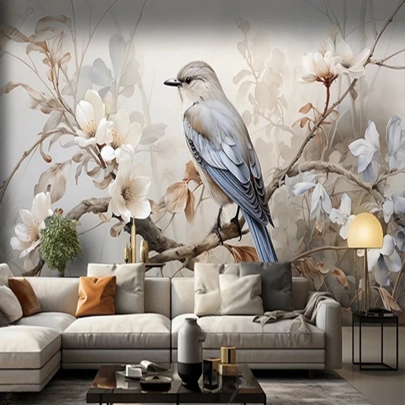 Custom 3D Photo Mural New Chinese Style Wallpaper Flowers Birds Paper Living Room Bedroom TV Wall Decor Building Supplies