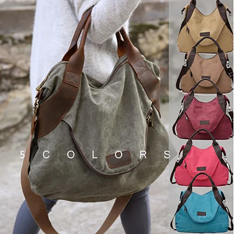 Brand Large Pocket Casual Tote Women\'s Handbag Shoulder Handbags Canvas Leather Capacity Bags for Women Leather Bags Women