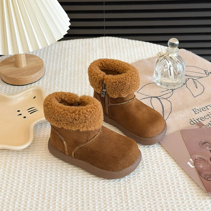 

2025 Children Cotton Short Boots for Girls Winter New Fashion Korean Style Soft Bottom Anti-slippery Versatile Princess Shoes