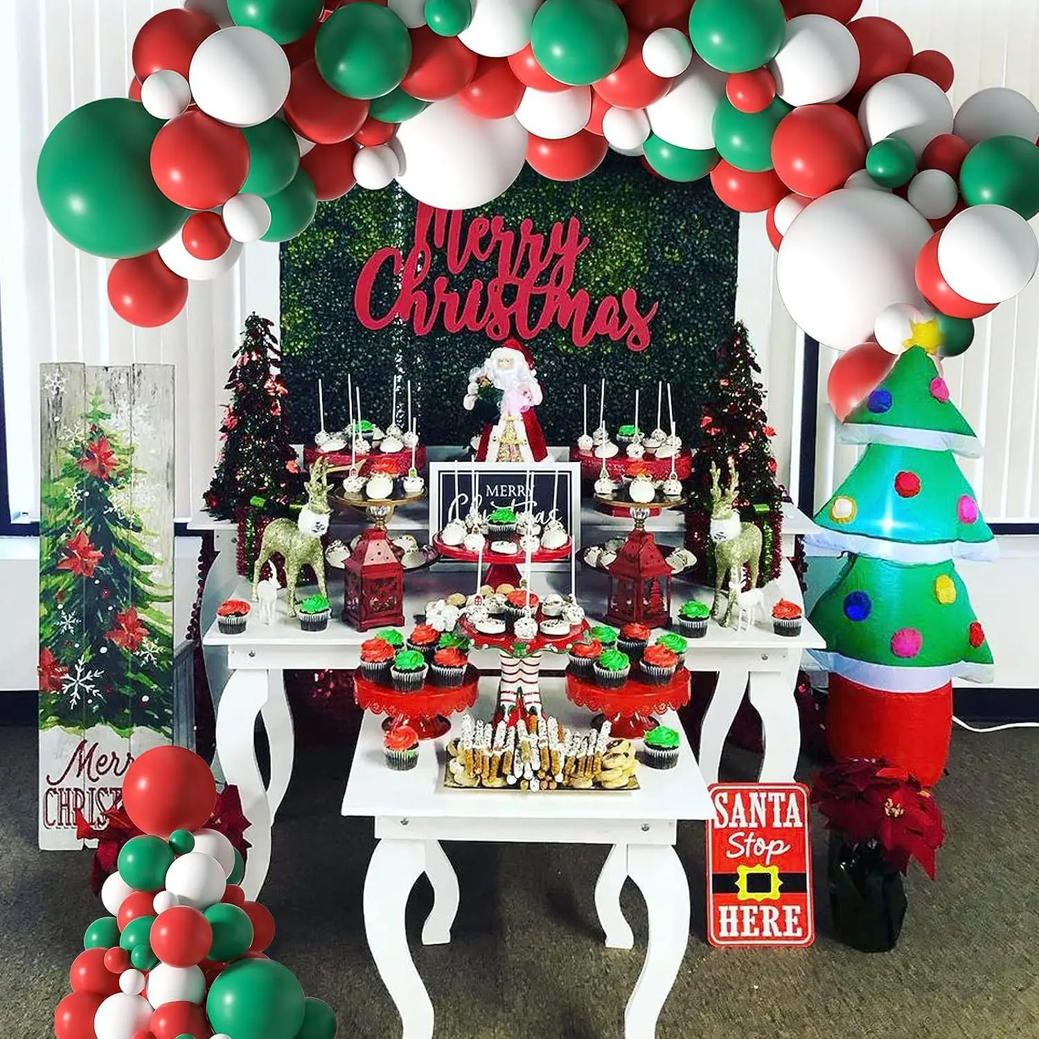 Christmas Decoration Balloon Set Red Green White Balloons Cartoon Latex Balloon 98pcs/set Home Store Decoration Indoor Outdoor