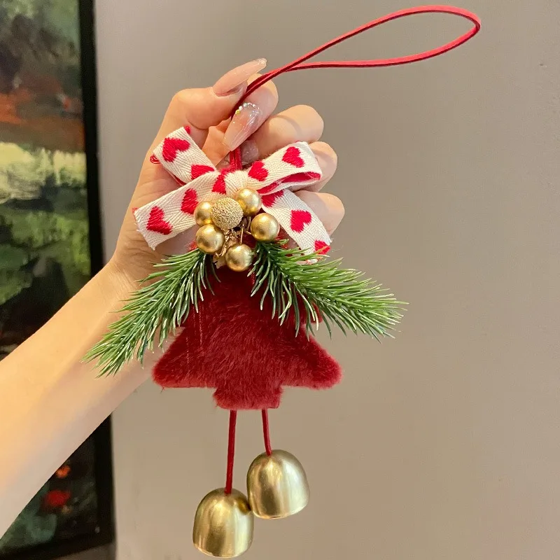 1 Pcs Plastic Bow decoration Charming Red and Green Plush Christmas pendant Unique Wind chime for Winter celebrations