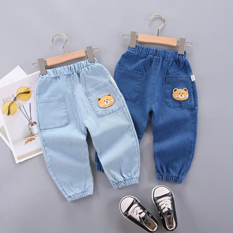 Cute Bear Girls Casual Thin Long Pants Fashion Spring Autumn Children Jeans Cartoon Kids Trousers Denim Clothing 1 2 3 4 5 Years