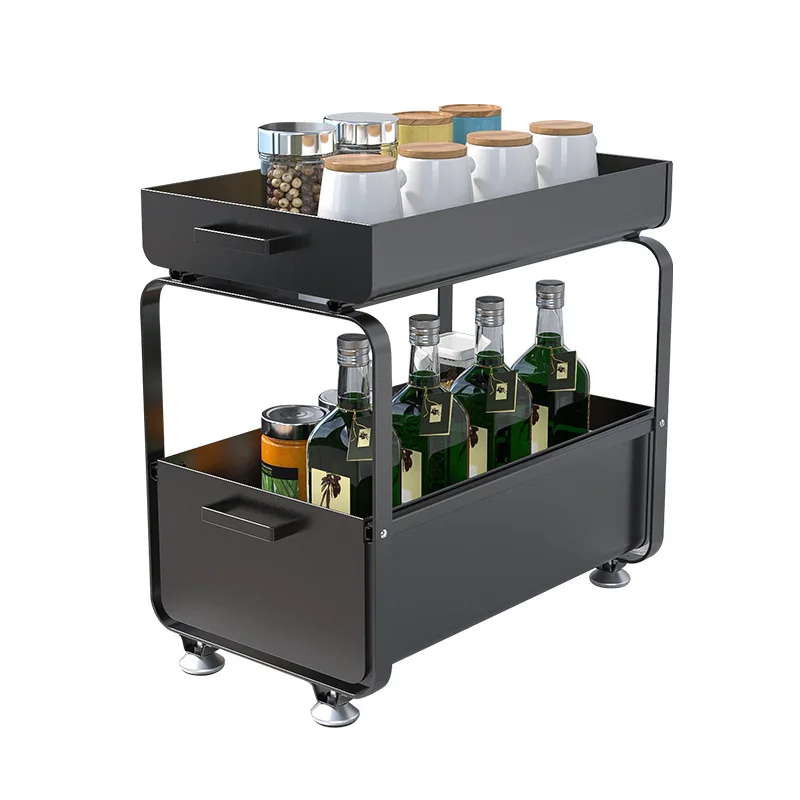 引き出し式ラック-床から天井までの炭素鋼製二層収納ラック-引き出し-厚みのあるキャビネット-多機能