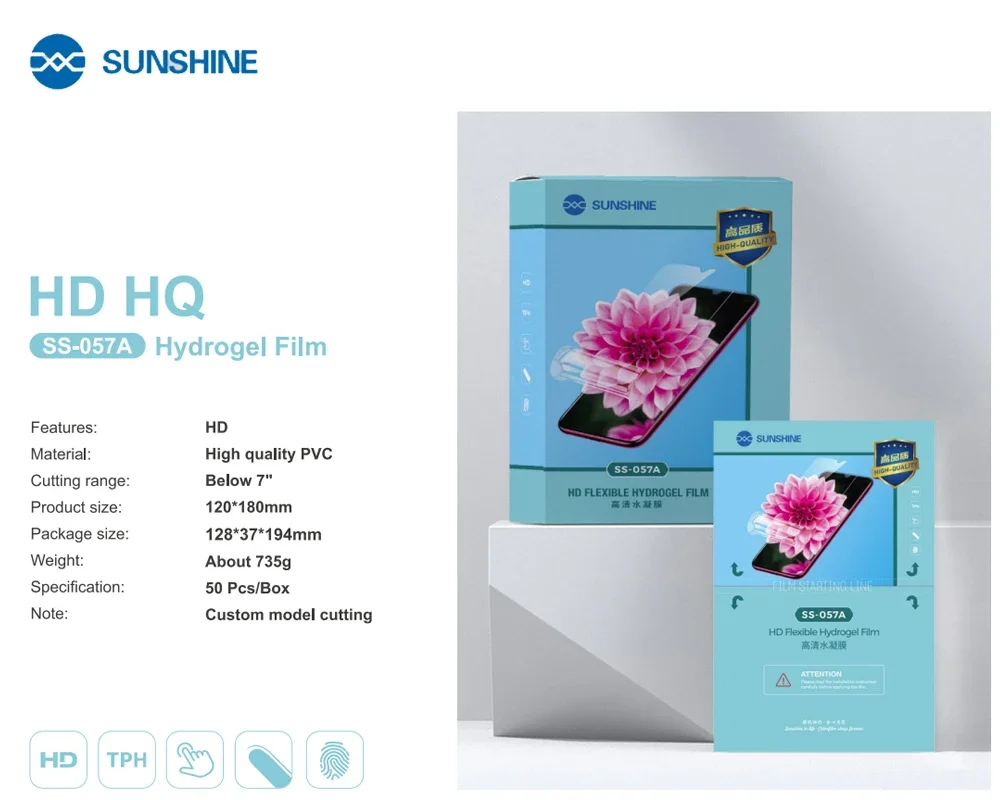 Sonnenschein SS-057 SS-057EK SS-057RK hydro gel film handy bildschirm schutz film mit schnitte qr code lcd bildschirms chutz – Detail 5