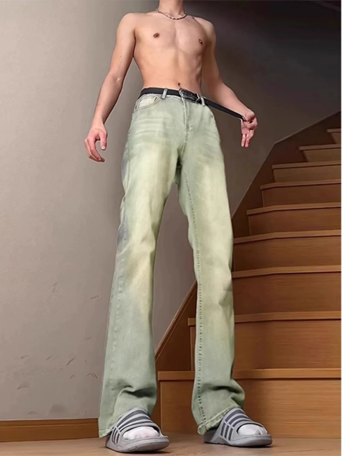

Waed Yellow Clay Color Men's Summer Thin Straight Leg Jeans CleanFit Leg Lengthening Haome Straight Tube Pants