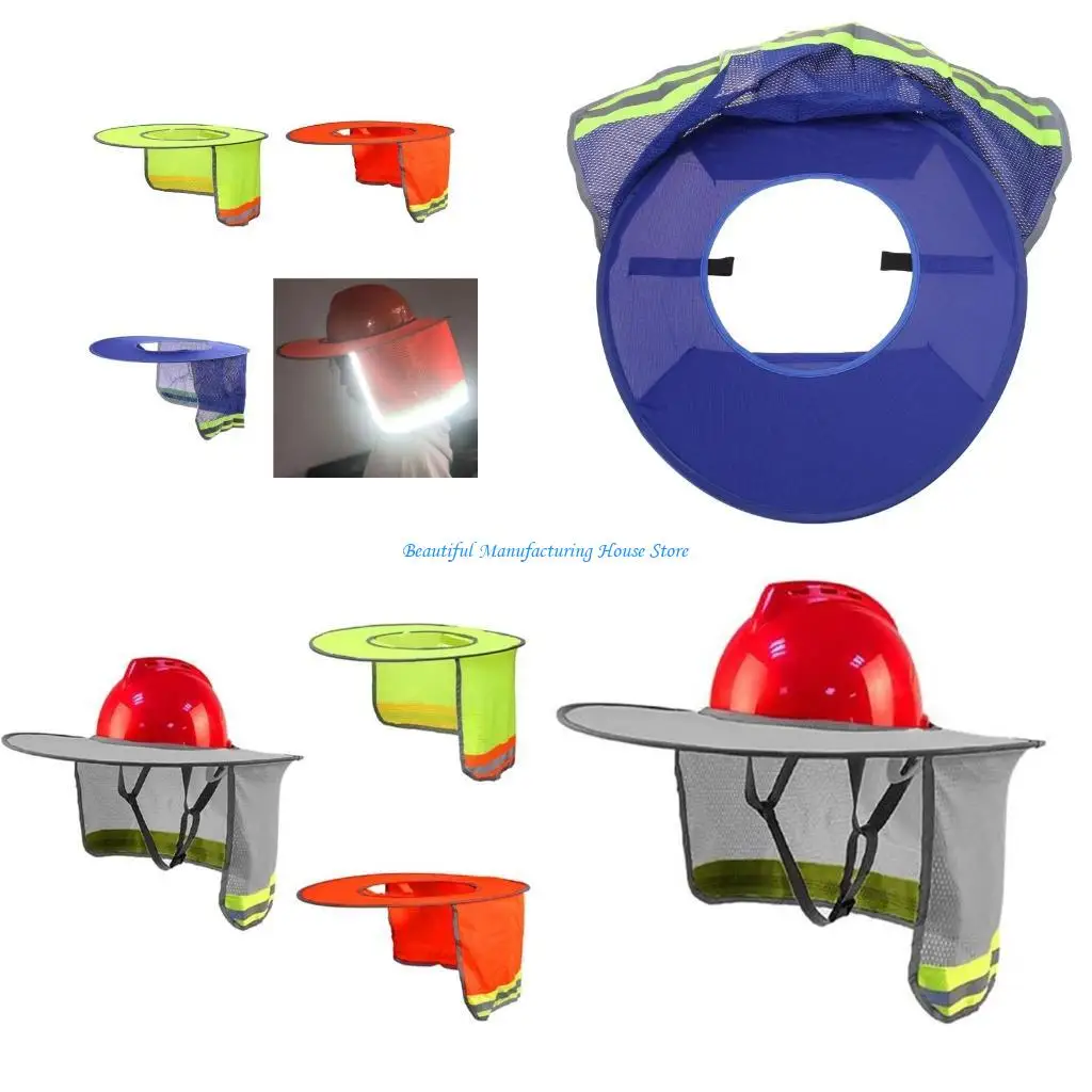 

E56A Hard Hat-Sunshade with Reflective Strip Wide Brimmed Neck Mesh Sun Shade for Safety-Helmet Hard Hat Accessory