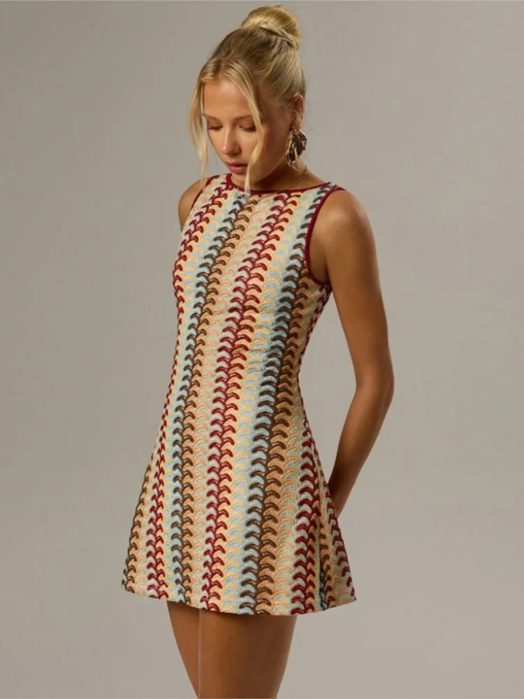 Summer Tank Dress Fall Women Sexy Casual Knit Sheath Mini Dresses Print O-Neck Elegant Sleeveless Bodycon Dress Women's Clothing