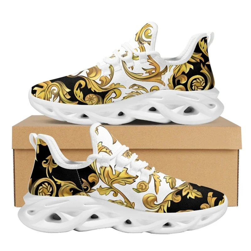 

Custom Made Golden Luxury Floral Designer Shoes For Women Sneakers Platform Multicolor Breathable Soft Couple Casual Size 36-48