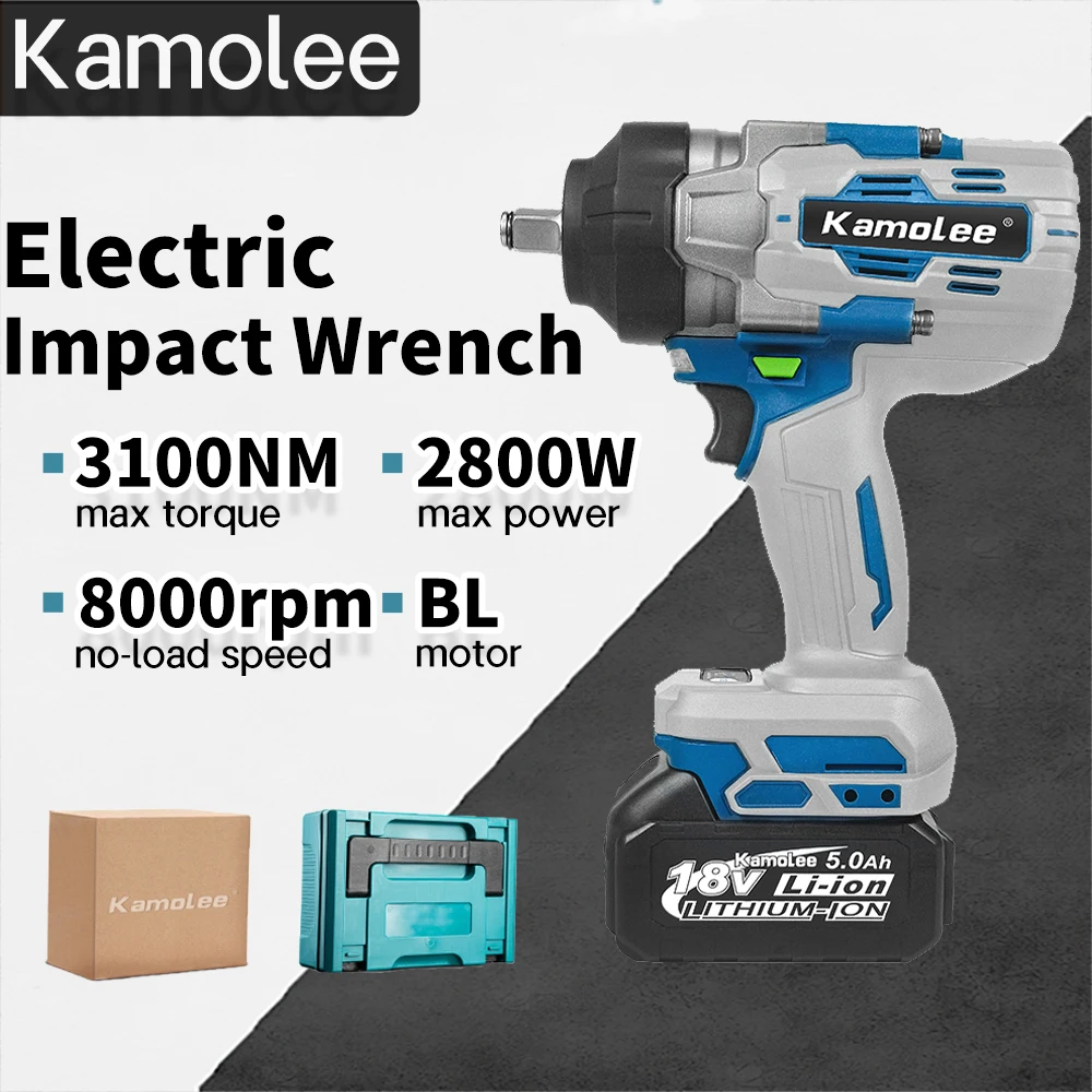 Kamolee 1/2 Polegada 3100nm chave elétrica sem escova chave de impacto sem fio ferramenta elétrica portátil para 18v/21v bateria