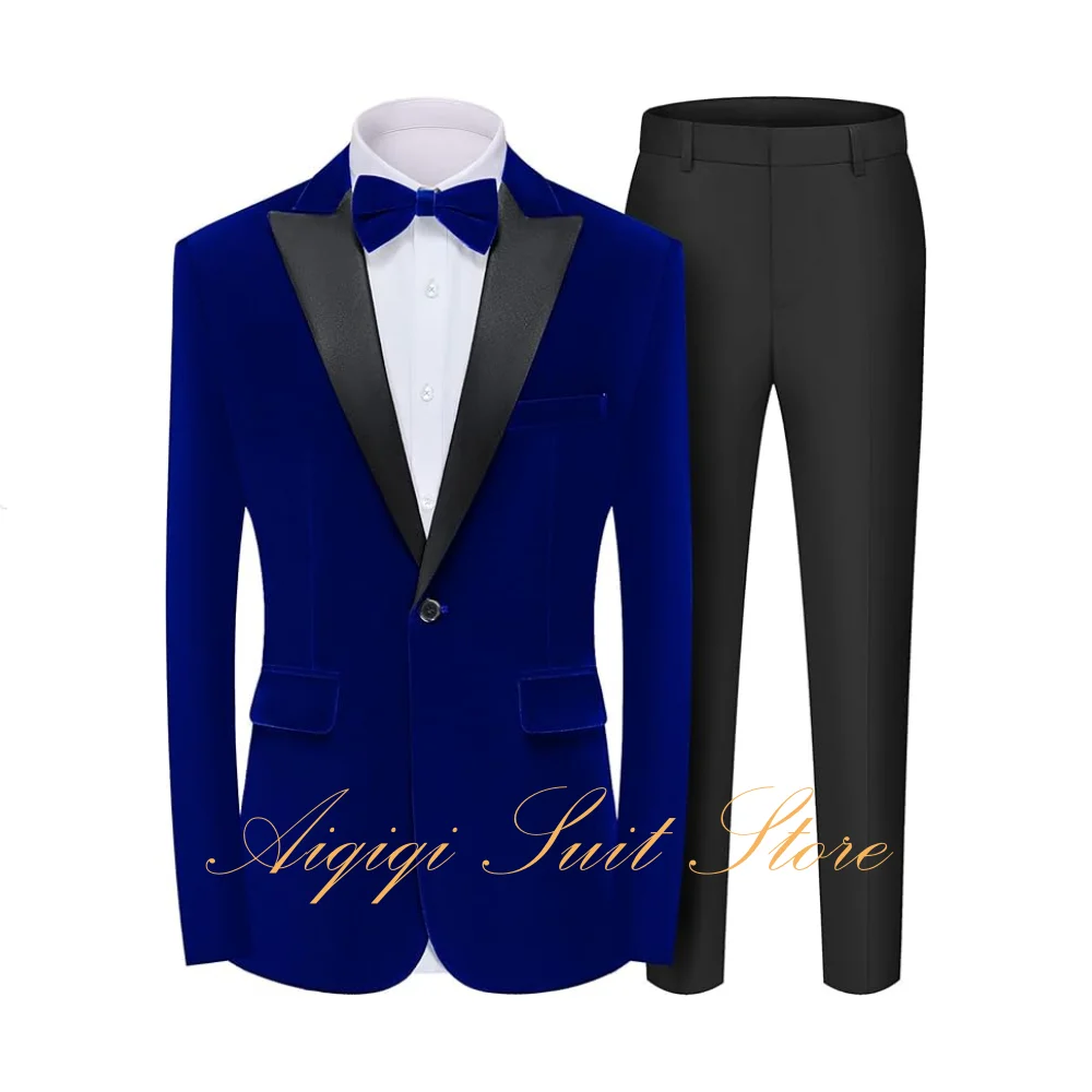 

Men's 2 Piece Velvet Suit Slim Fit Tuxedo Blazer Peak Lapel One Button Jacket Pants Suit Set Party Dinner Men Suits