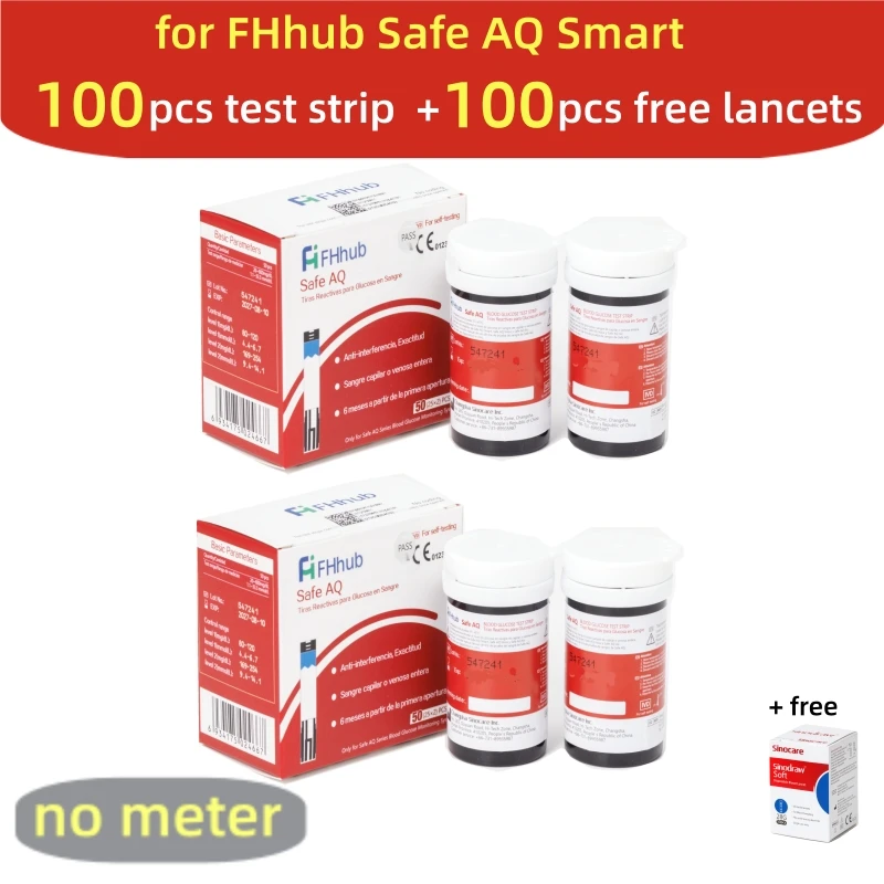 FHhub Safe AQ slimme bloedglucosemeter met teststrips Lancetten Diabetes Bloedsuikermeter Glucometer 0,6 μL of alleen strip