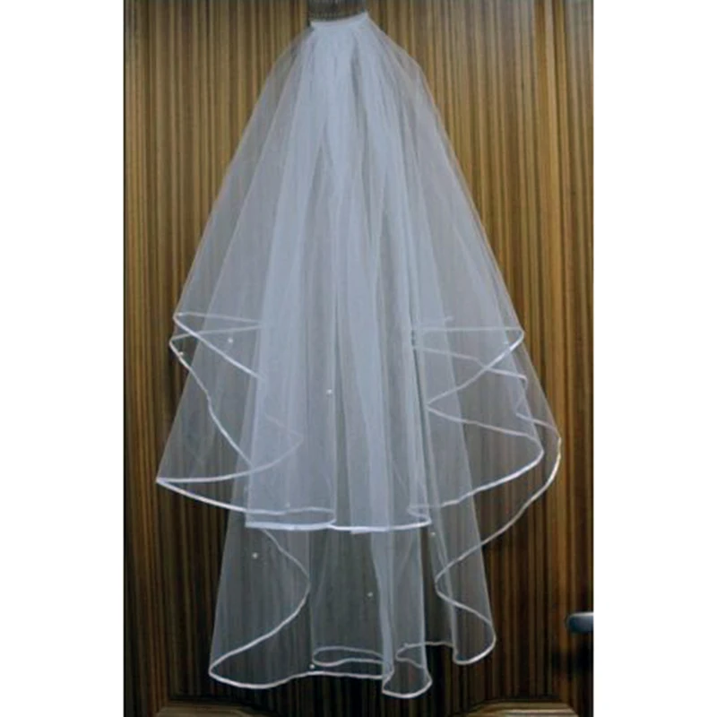 

Hot Sale New Design 2T White Wedding Bridal With Satin Edge Comb Elbow Veils