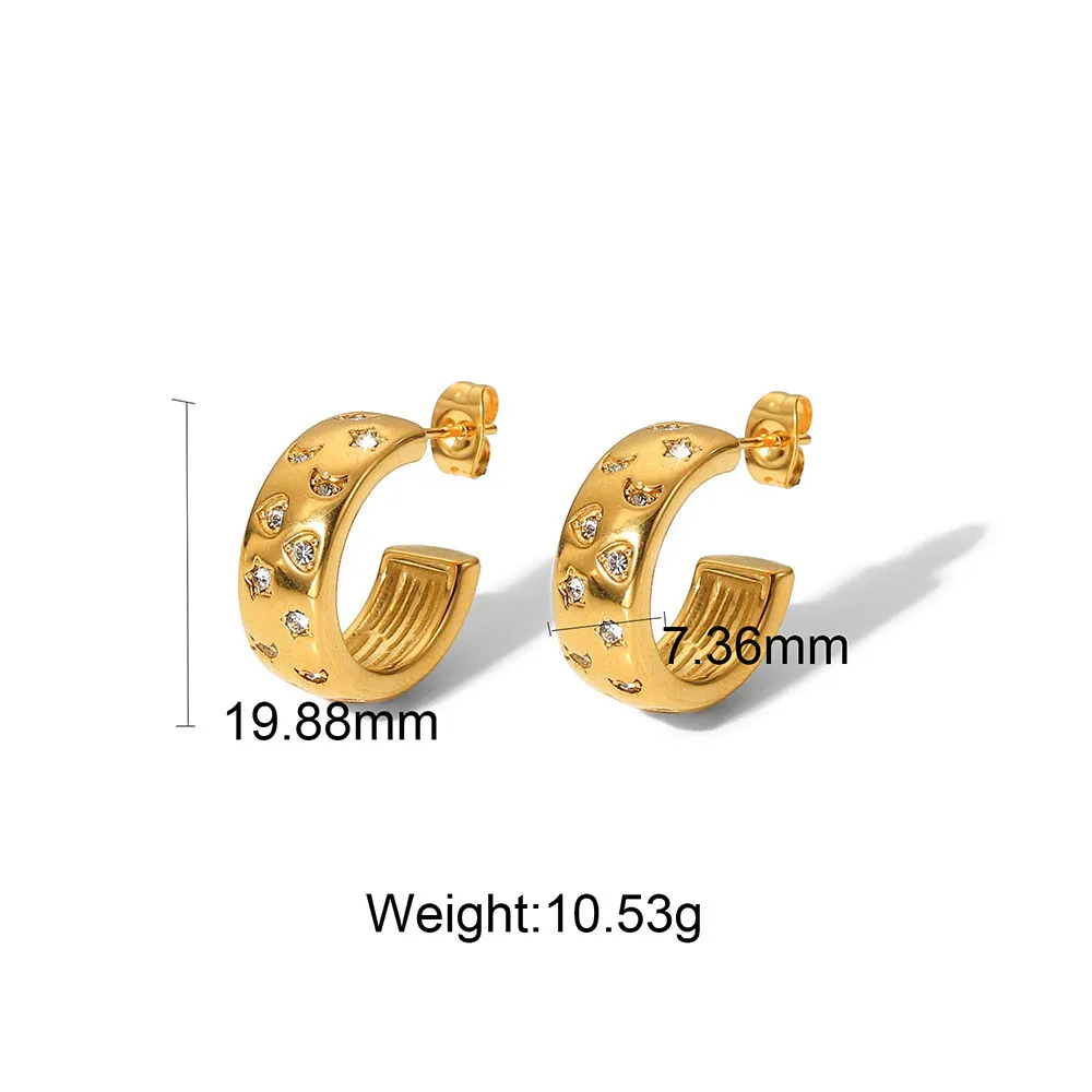 High Quality Pavé Zircon Stars Moon Stainless Steel Earrings 18k Gold PVD Plated Stylish Jewelry for Women