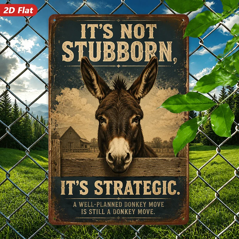 2D Flat, 1pc Strategic Donkey Humor Metal Sign Wall Art, It's Not Stubborn Strategic, Perfect for Workspace Garden,