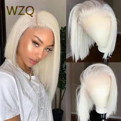 Perruque Bob Lace Front Wig Naturelle Lisse, Platine 60, Cheveux Courts, 13x4, Blond Blanc, Transparent HD, 180%