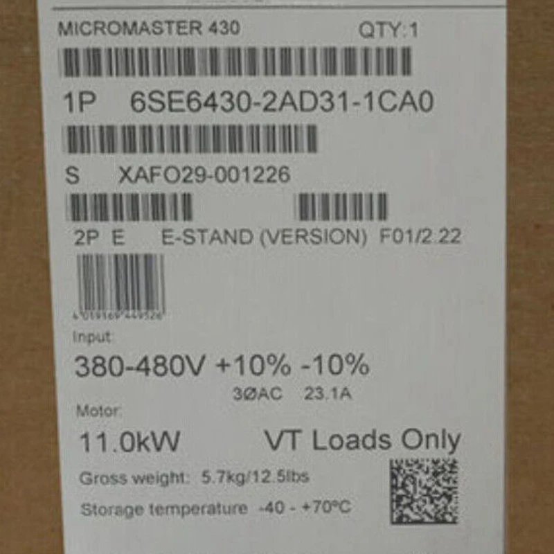 

NEW 6SE6430-2AD31-1CA0 MICROMASTER 430 Secondary Moment 11kW Overload 110% 60S 6SE6 430-2AD31-1CA0