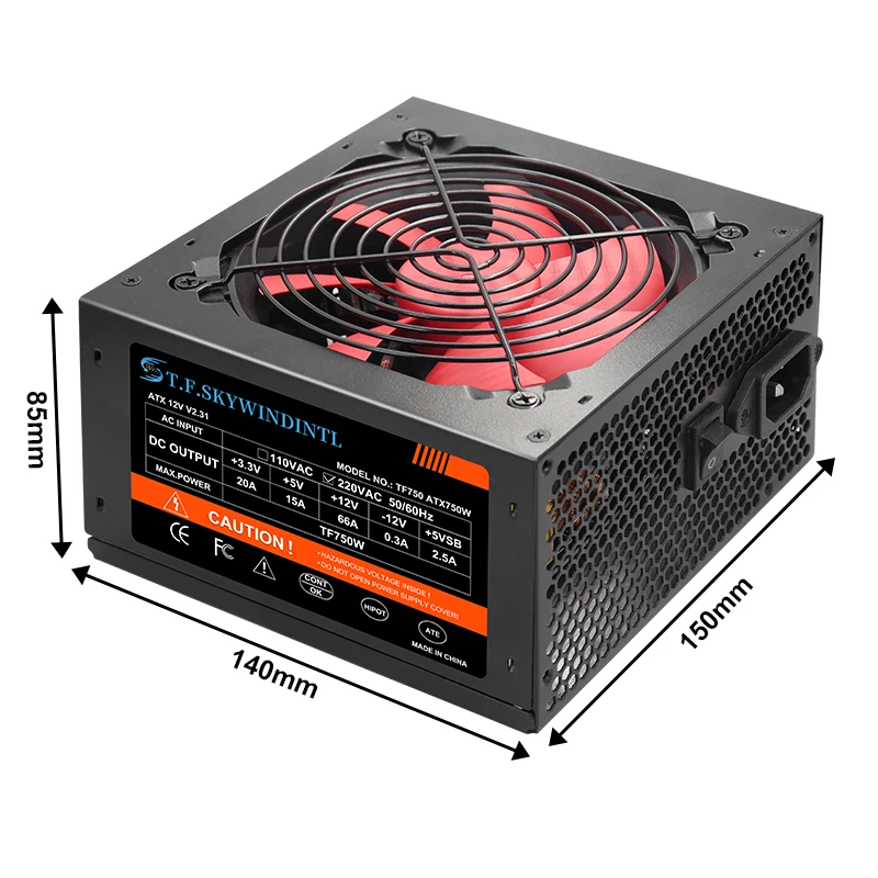 ATX 750W Gold PSU 750w Computer Gaming Power Supply Units for PC Dual CPU Voltage 160-240V 120mm Quiet Fan