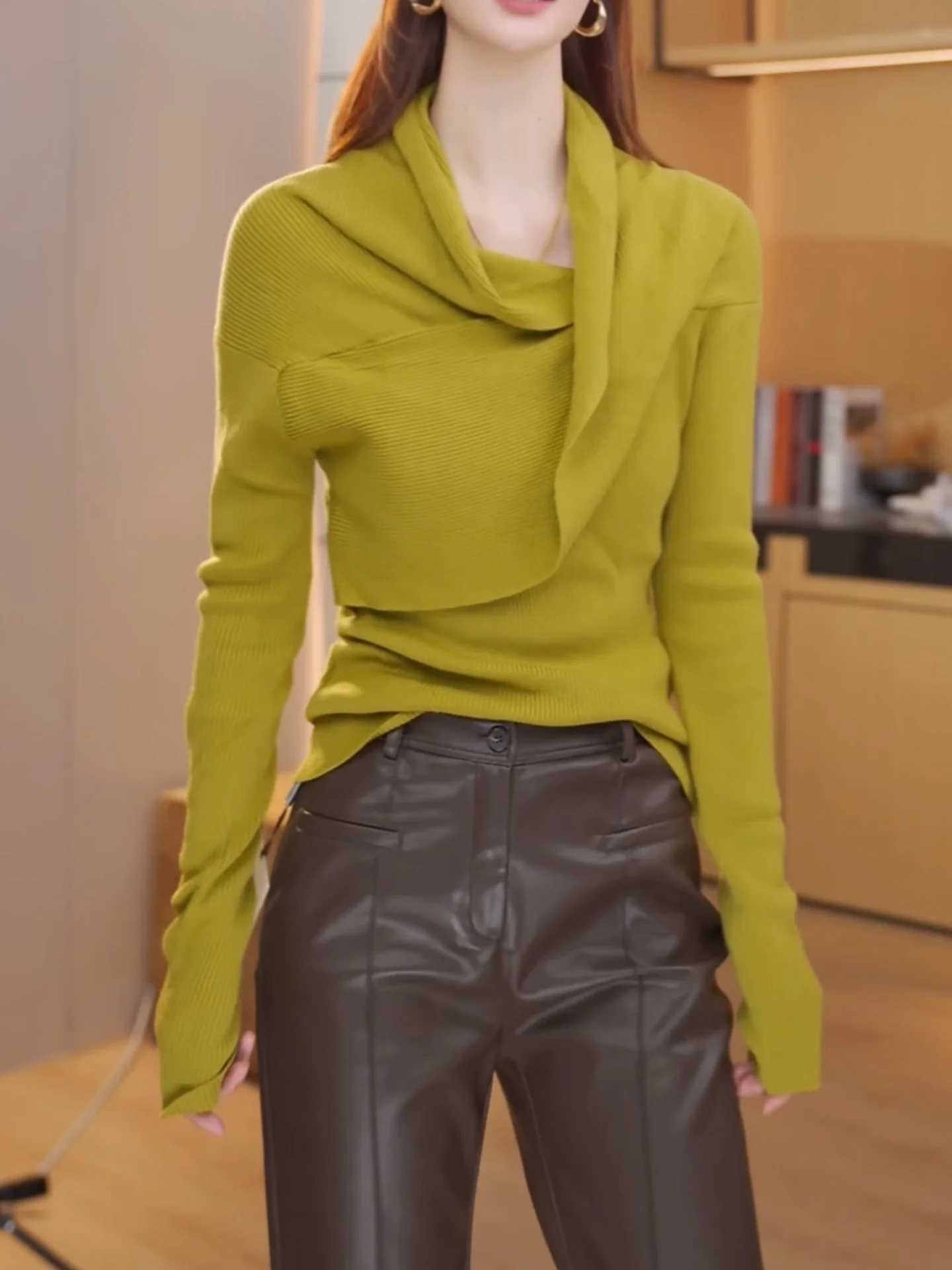 

Вязаный свитер на одно плечо для женщин, универсальный облегающий топ, осенне-зимняя новинка, большие размеры, из кашемировой шерсти