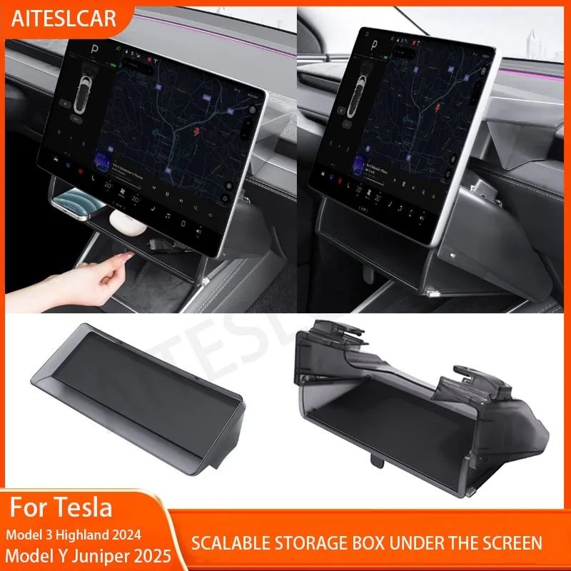 

For Tesla Model Y Juniper 2025 Model 3 Highland 2024 Under-Screen Hidden Storage Box Behind Screen Center Console Organizer Case