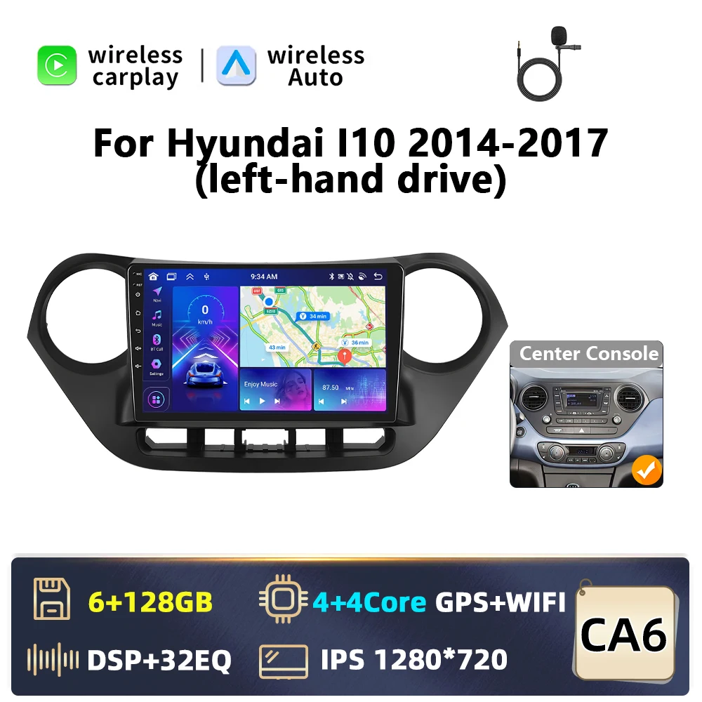 Podofo Carplay 4G Android 2 din Autoradio Voor Hyundai I10 2014-2017 Android Auto GPS Navigatie WiFi DSP Bluetooth RDS FM Audio