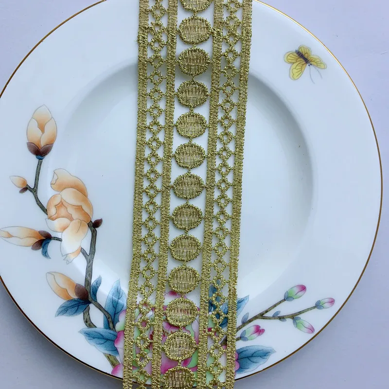 5m/16.4ft each pack super wide 4.5cm golden silk handmade sewing flower lace trims accessory curtain dresses hat edge decorate