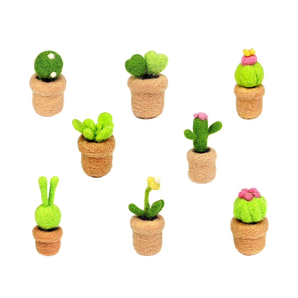

8Pcs Cactus Crafts Wool Felting Starter Kit Easy Use DIY Ornaments Family Activity Improve Parent-Child Bonding