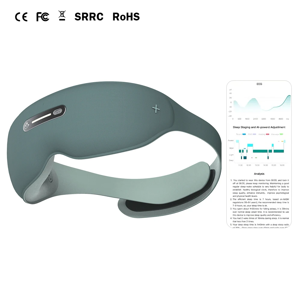 CE FCC RoHS Bluetooth WiFi USB Charging Home Office Hotel Heat Therapy AI Smart Sleep Mask