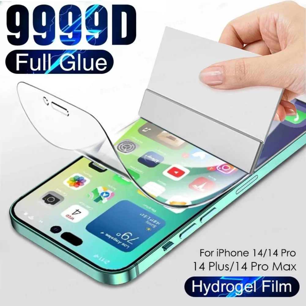 2PCS 9999D Full Cover Hydrogel Film for iPhone 14 13 13 12 11 ProMax 14 Plus X XR XS Max7 8 6 6s Plus SE 20 22 Screen Protector