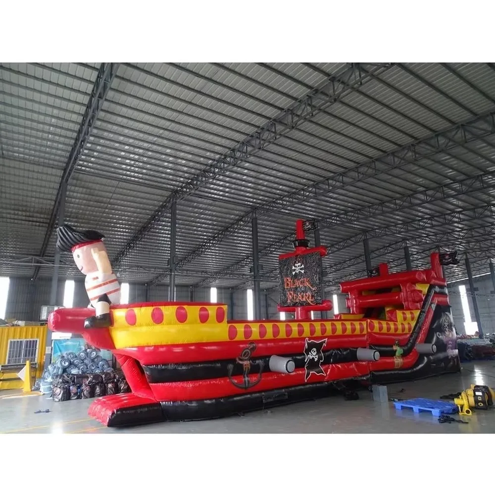 Outdoor Commercial Inflatable Pirate Ship Obstacle Course Galleon Slide Boat for Kids Backyard Party Rental