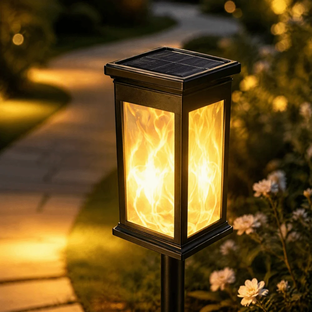 Waterproof Solar Pathway Lights Simulated Flames IP65 Waterproof Garden Path Light 3 Different Heights Adjustable Height