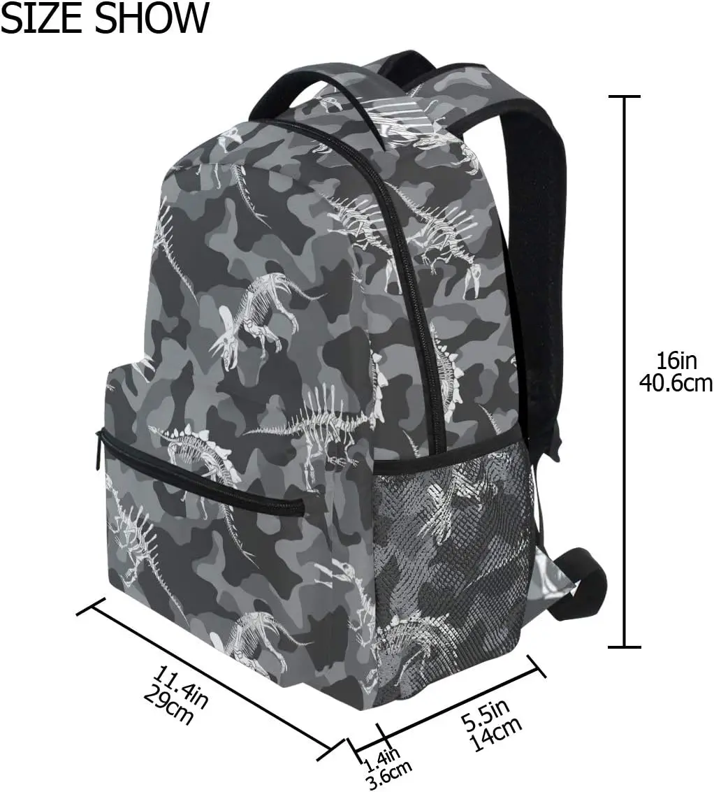 Plecak dla dzieci chłopców z kamuflażem szkieletu dinozaura, wzór dinozaura, tornister szkolny, plecak na laptopa, zwierzęta, komputer, casual