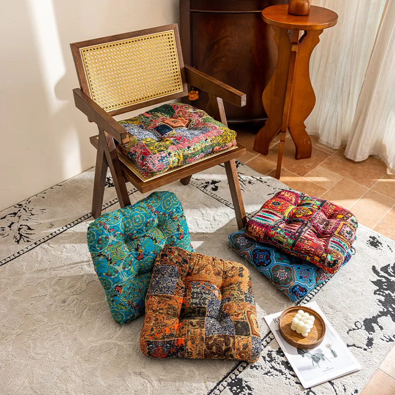 Moroccan Ethnic Style Chair Cushion with Fastening Straps Meditation Tatami Square Mat Balcony Window Pads Thicken Floor Mat