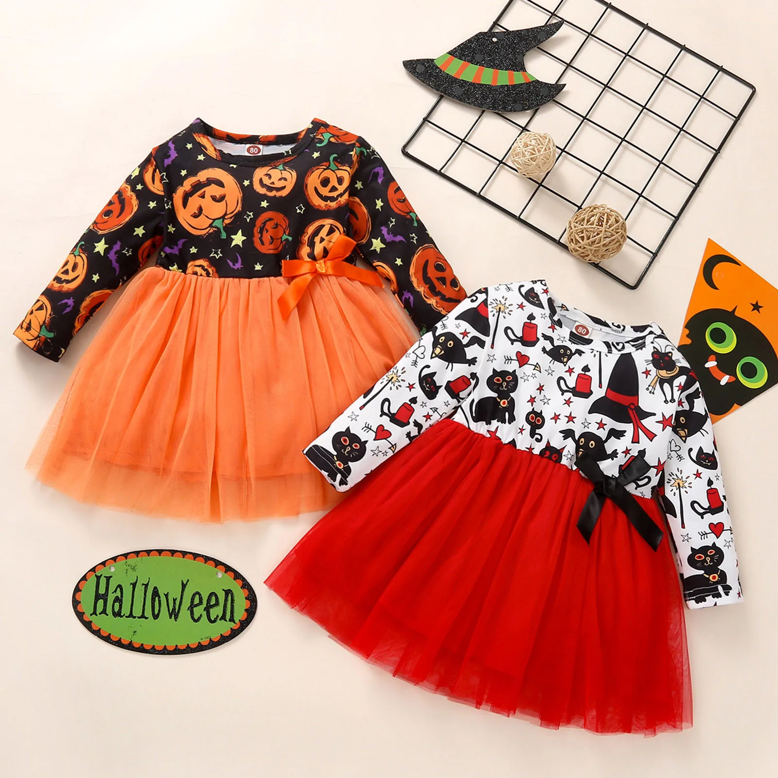 Clothes Dress Pumpkin Halloween Girl Dress Long Sleeved Orange Pumpkin Skirt Little Girl Halloween Costume Holiday Party Dress