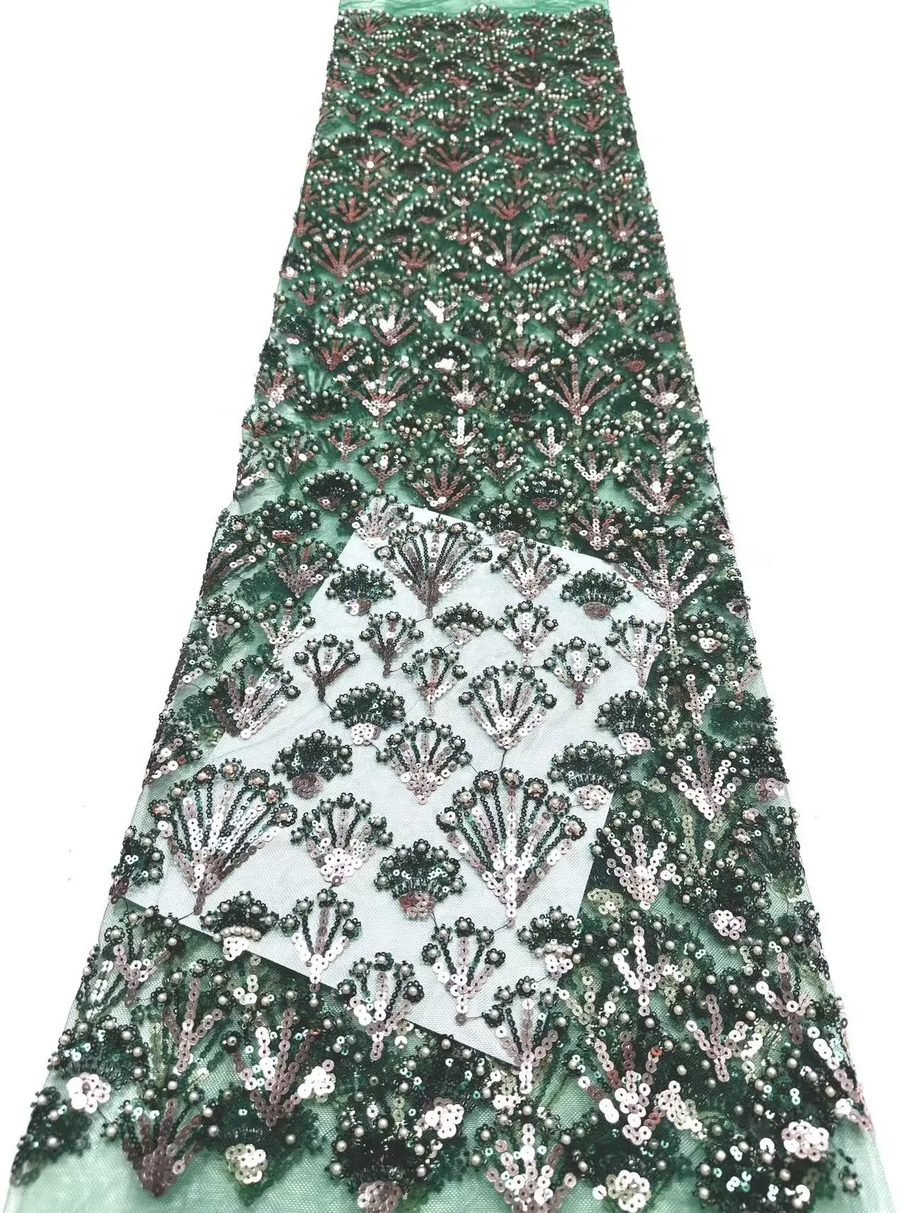 

Роскошная зеленая кружевная ткань с бисером, 2 ярда, 2026, Премиум-класс, французское африканское кружево с пайетками, для женских свадебных и праздничных нарядов, M250-1