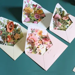3D Greeting Cards Romantic Flower Pop Up Card with Envelope Creative Laser Cut Post Card for Birthday Party Wedding Decoration