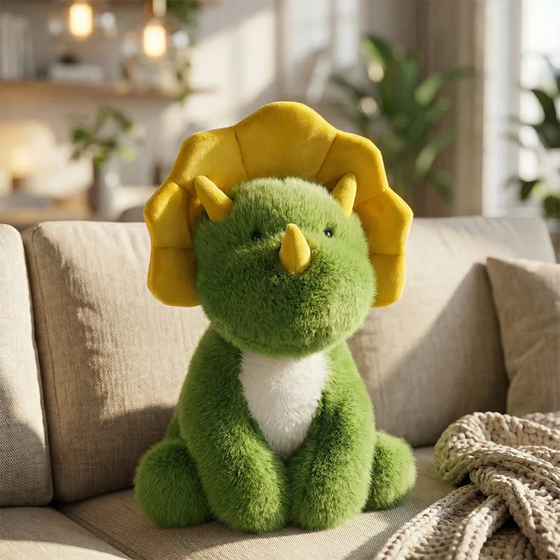 New 1pc Lifelike Triceratops Plush Pillow Ultra-soft Fluffy Dinosaur Toy With White Chest Ideal For Cuddling And Home Decor