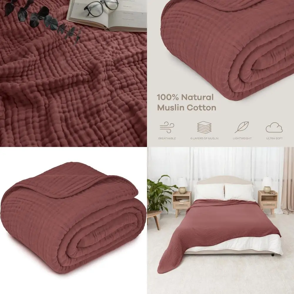 

Мягкое дышащее 6-слойное муслиновое одеяло для взрослых, размер королевского размера 108x90, легкое, которое можно стирать в машине, удобное для отдыха