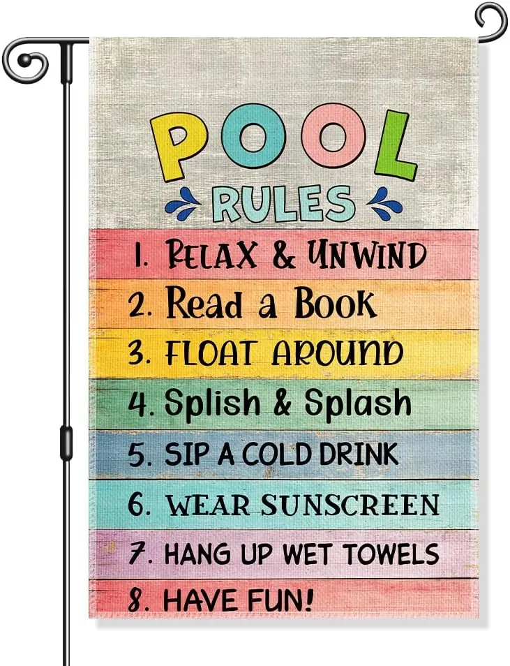Pool Rule Double Sided Garden Flag, Funny Summer Yard Sign for Outside, Summer Lawn Porch Patio Entry Front Backyard Decor B ZZM