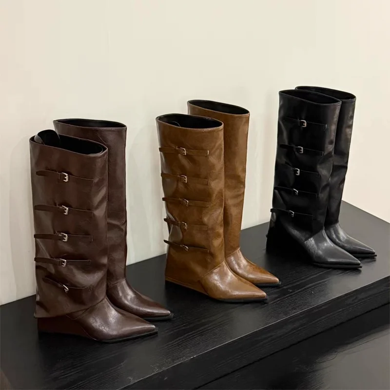 مصمم المرأة أحذية طويلة مثير عالية الكعب موضة حذاء برقبة للركبة 2025 الشتاء مضخات تشيلسي الأحذية الاتجاه الجديد القوطية Mujer بوتاس