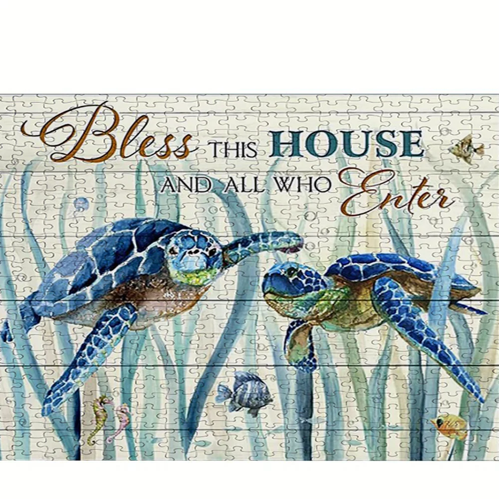 Rompecabezas sin marco para adultos de 500/1000 piezas: rompecabezas interactivo con escena de tortuga y océano, rompecabezas educativo y desafiante para adultos