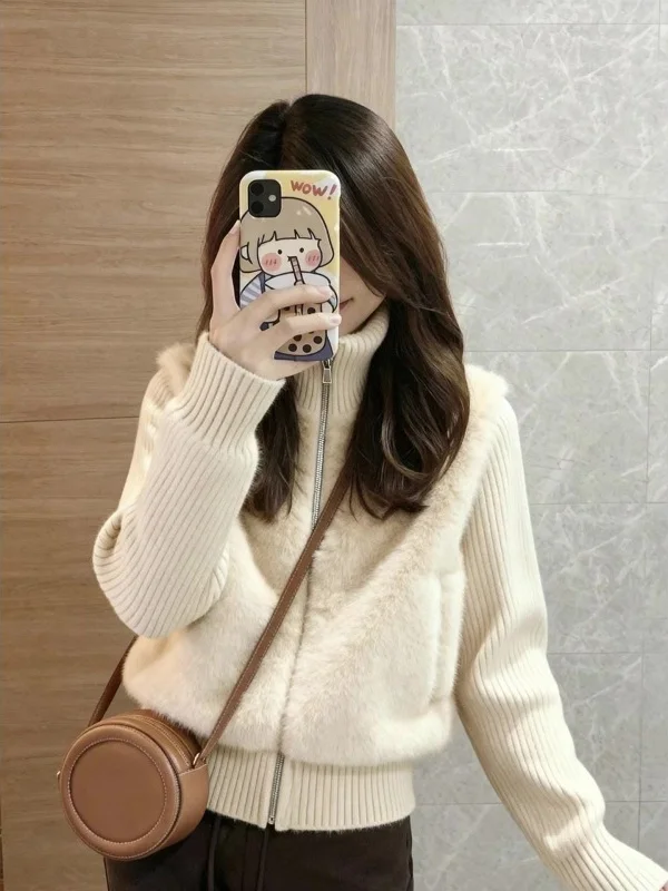 

Корейское вязаное пальто в стиле колледж с вставками, модное, теплое, универсальное, новинка весенней коллекции, топ-слип.