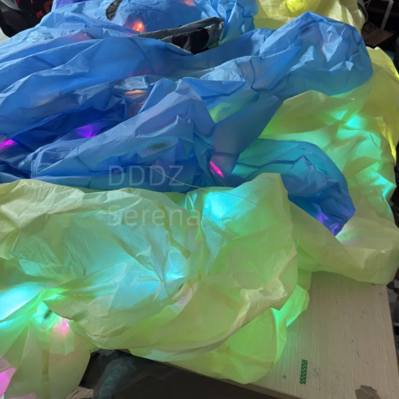 DDDZ 4M LED Bär-Mond-Linien-Luftschlepp, weicher aufblasbarer Teddybär-Luftschlepp mit Schwanzdekoration, 40D Ripstop-Nylon für Nachtshows & Drachenfliegen