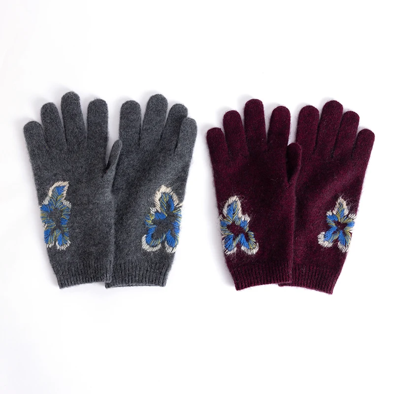 Кашемировые толстые перчатки, зимние уличные теплые манжеты на запястьях с сенсорным экраном, велосипедные перчатки, элегантные рукава с вышивкой из ириса, праздничный подарок
