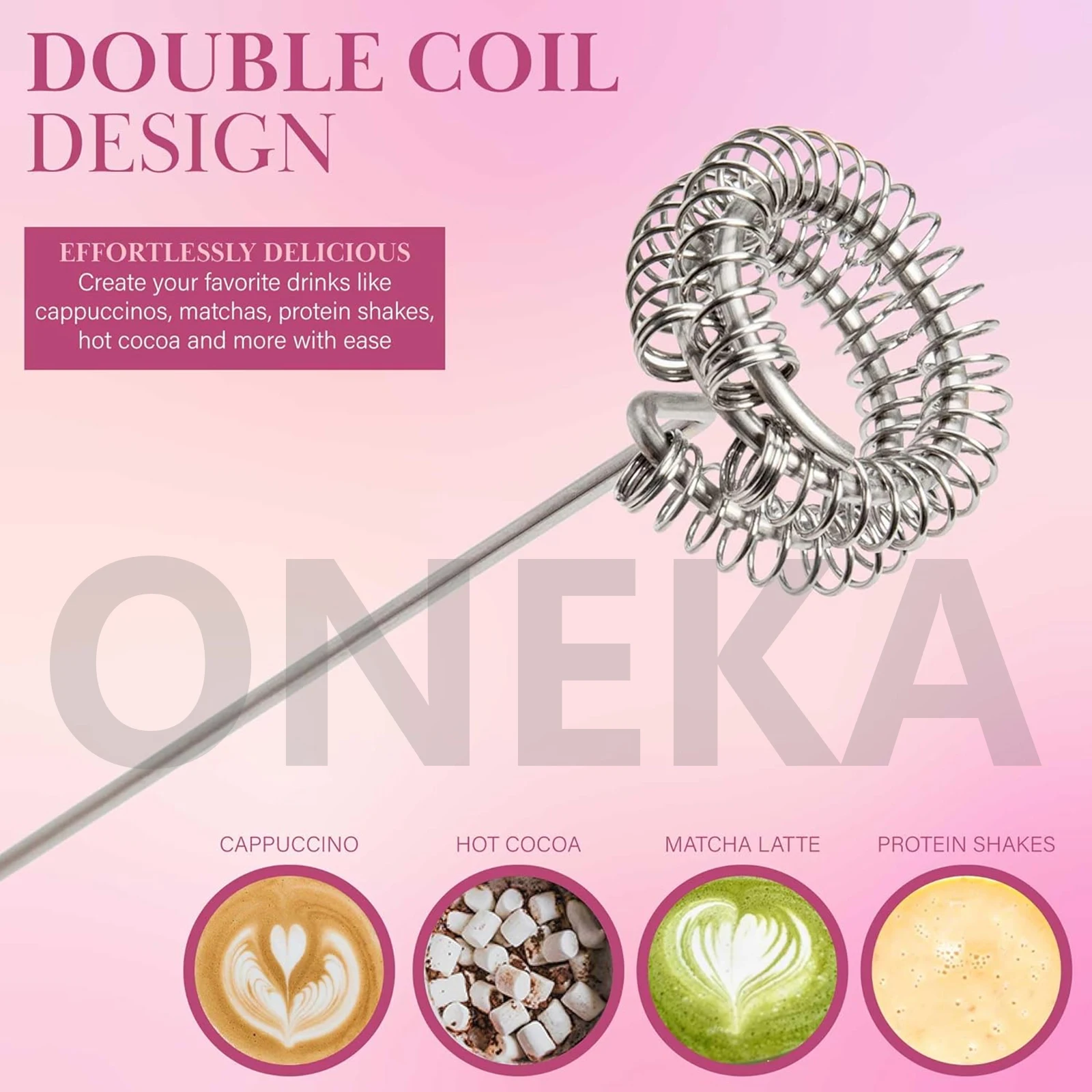ONEKA Milk Frother Handheld Foam Maker For Latte Mini Whisk Coffee Cappuccino Frappe Matcha Hot Chocolate Egg Beater Drink Mixer
