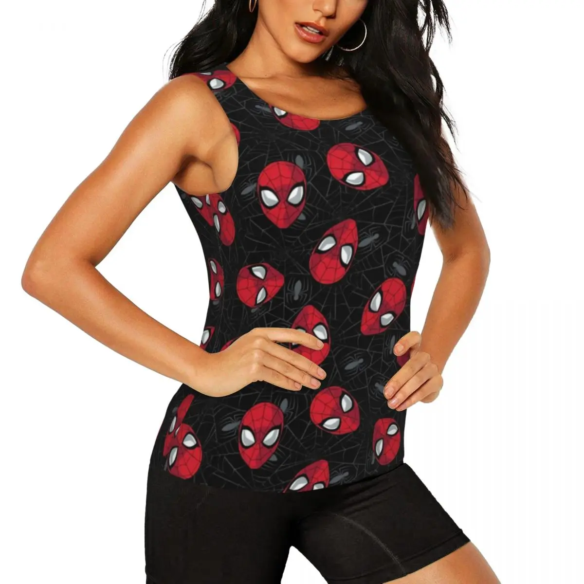 Custom Women Spider Cobweb Pattern Workout Yoga Shirt Sleeveless Spider Man Athletic Running Tank Tops