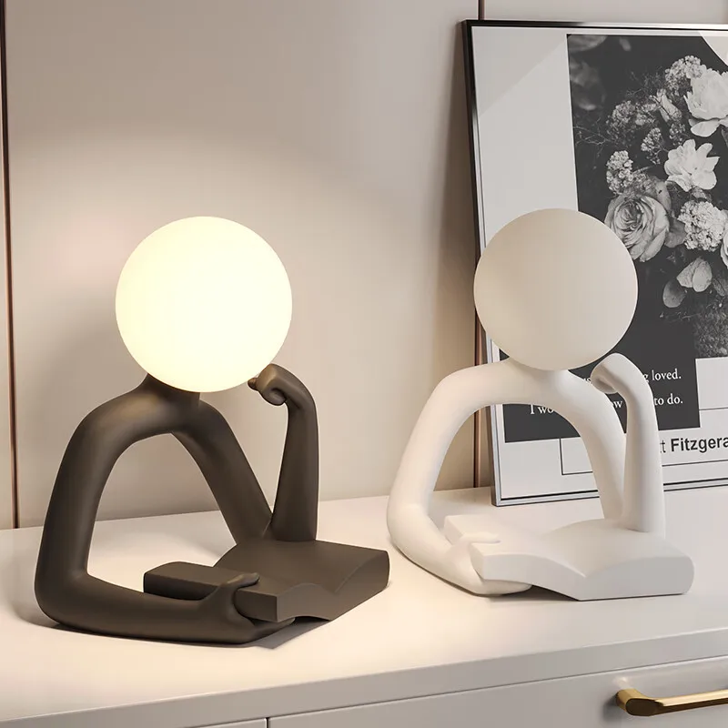 Modern Resin Abstract Statue LED table Light Figurine Model Craft Sculpture Ornament Home Decor Desktop Wine Cabinet Decoration