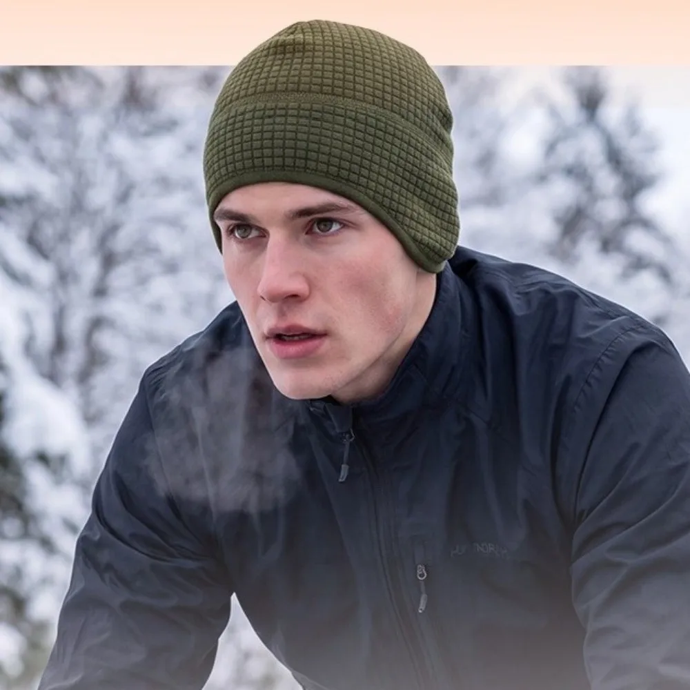 Grid Winter Running Hat Polar Fleece Solid Color Ear Protection Cap Sweat Absorption Helmet Liner Running Winter Sport Cap