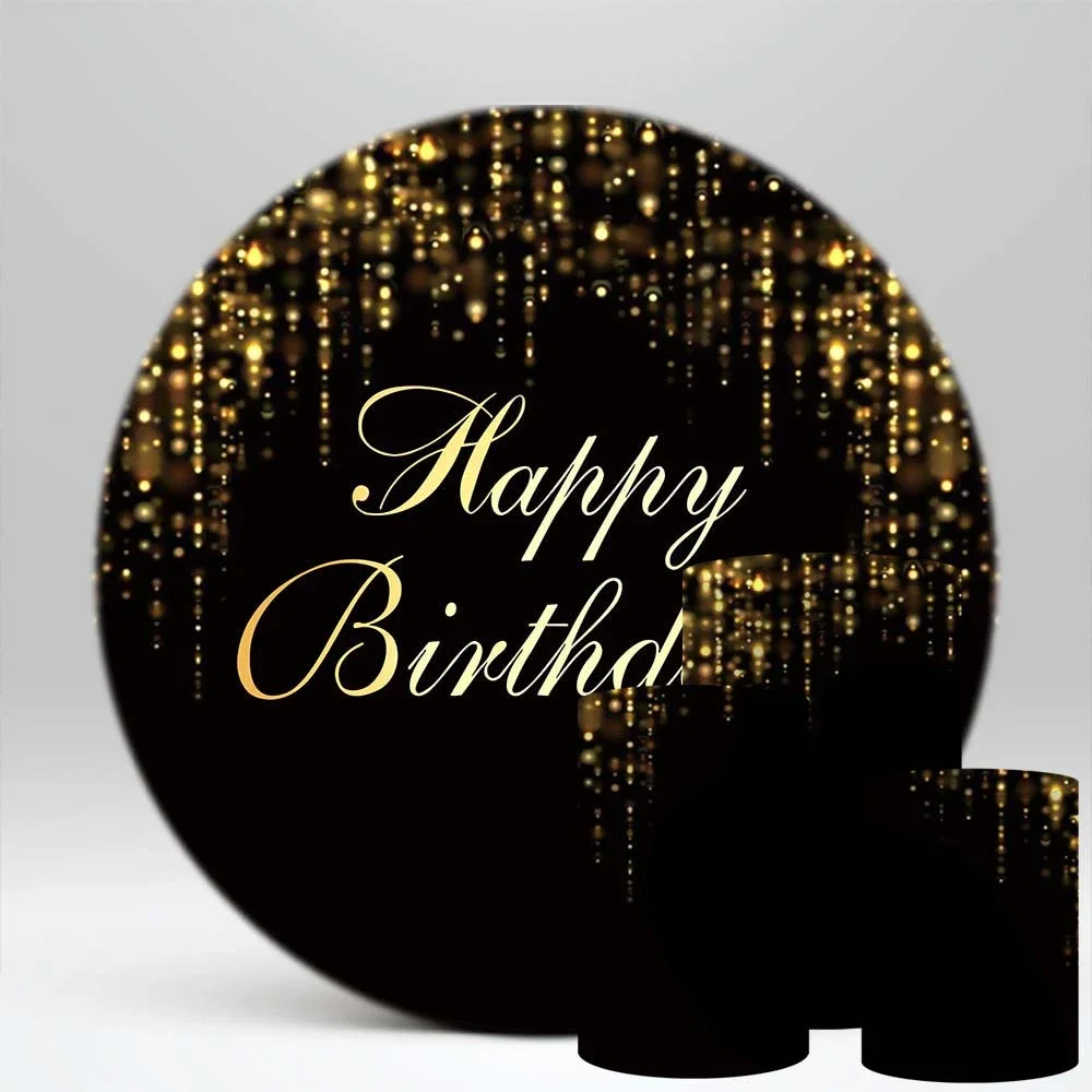 แผ่นหลังทรงกลมสีดำและสีทองสำหรับงานเลี้ยงวันเกิดแบนเนอร์สีเงิน